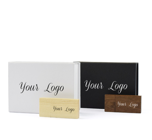 White Black Magnetic Flip Gift Box Wooden Block USB