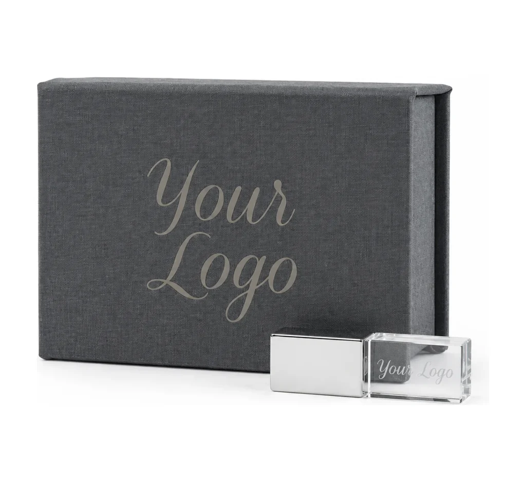 Crystal USB Stick 3.0 and Small Elegant USB Gift Box personalised with your logo