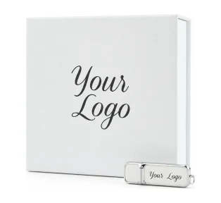 Hermes USB Stick 3.0 and Large White Magnetic Flip Photo Prints Gift Box personalised with your logo