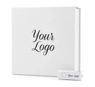 Twister Duo USB Stick 3.0 and Large White Magnetic Flip Photo Prints Gift Box personalised with your logo