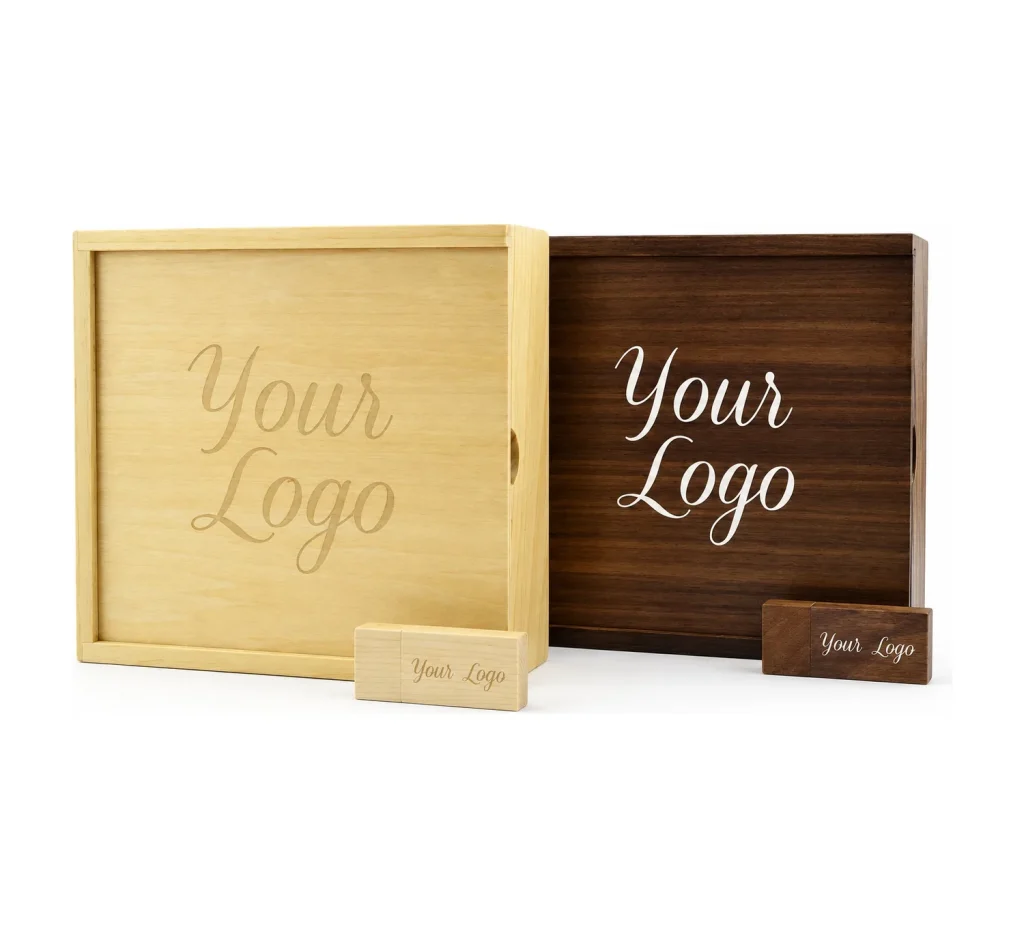 Wooden Block USB 3.0 + Large Wooden Slide Photo Print Gift Box personalised with your logo