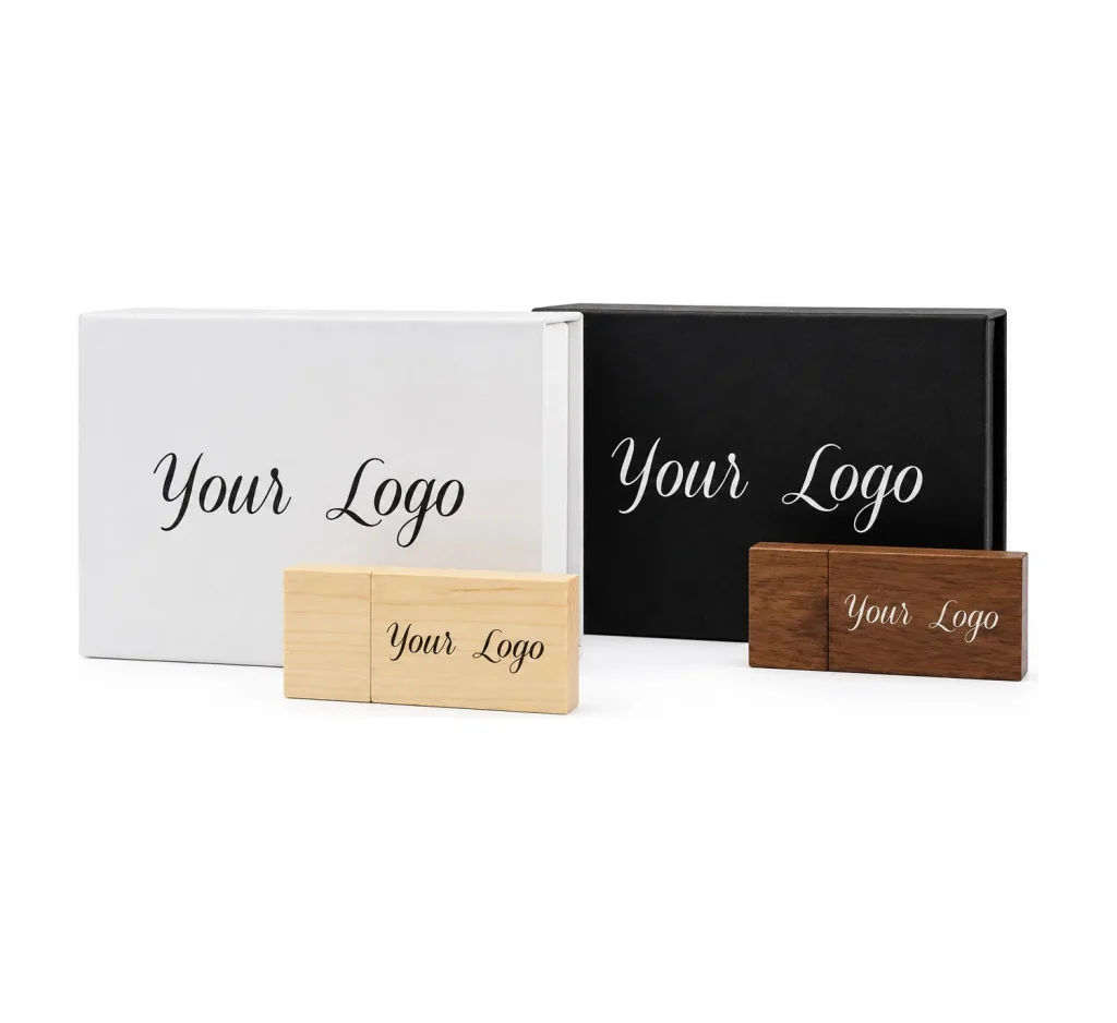 Wooden Block USB Stick 3.0 and Small Magnetic Gift Box personalised with your logo