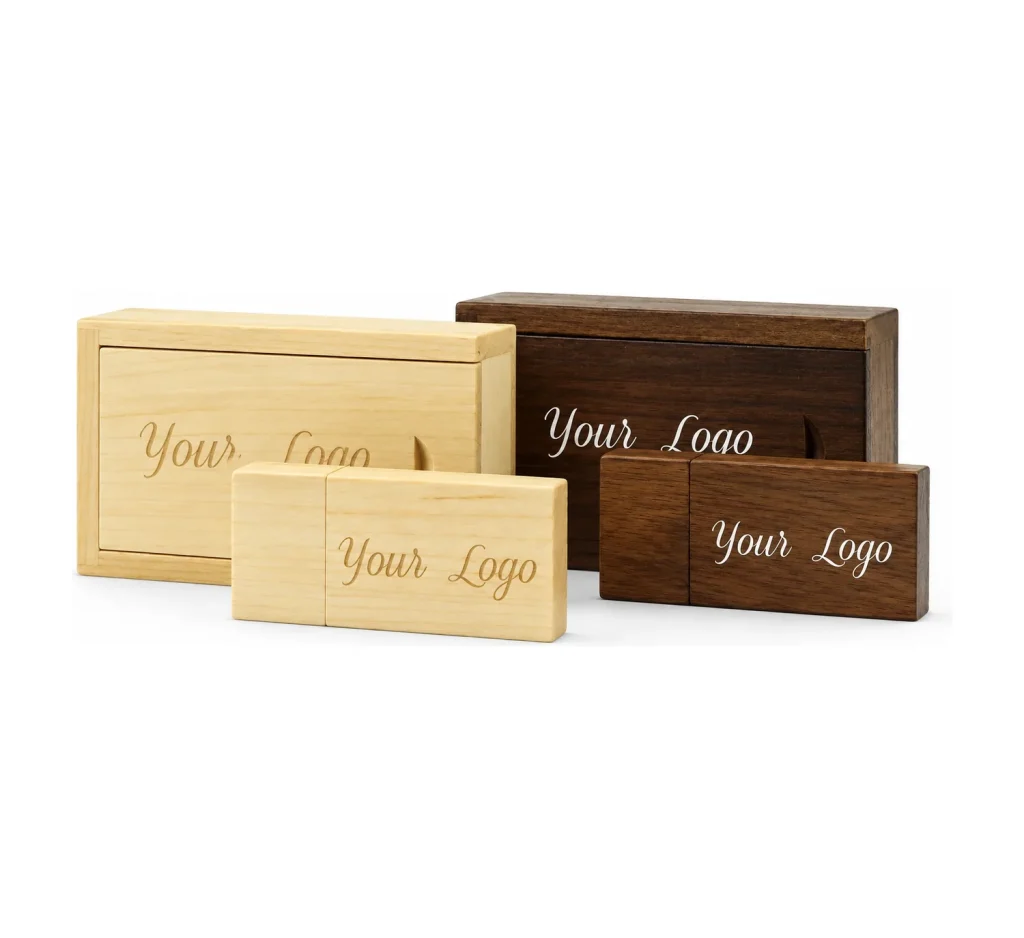 Wooden Block USB Stick 3.0 and Small Wooden Slide Gift Box personalised with your logo