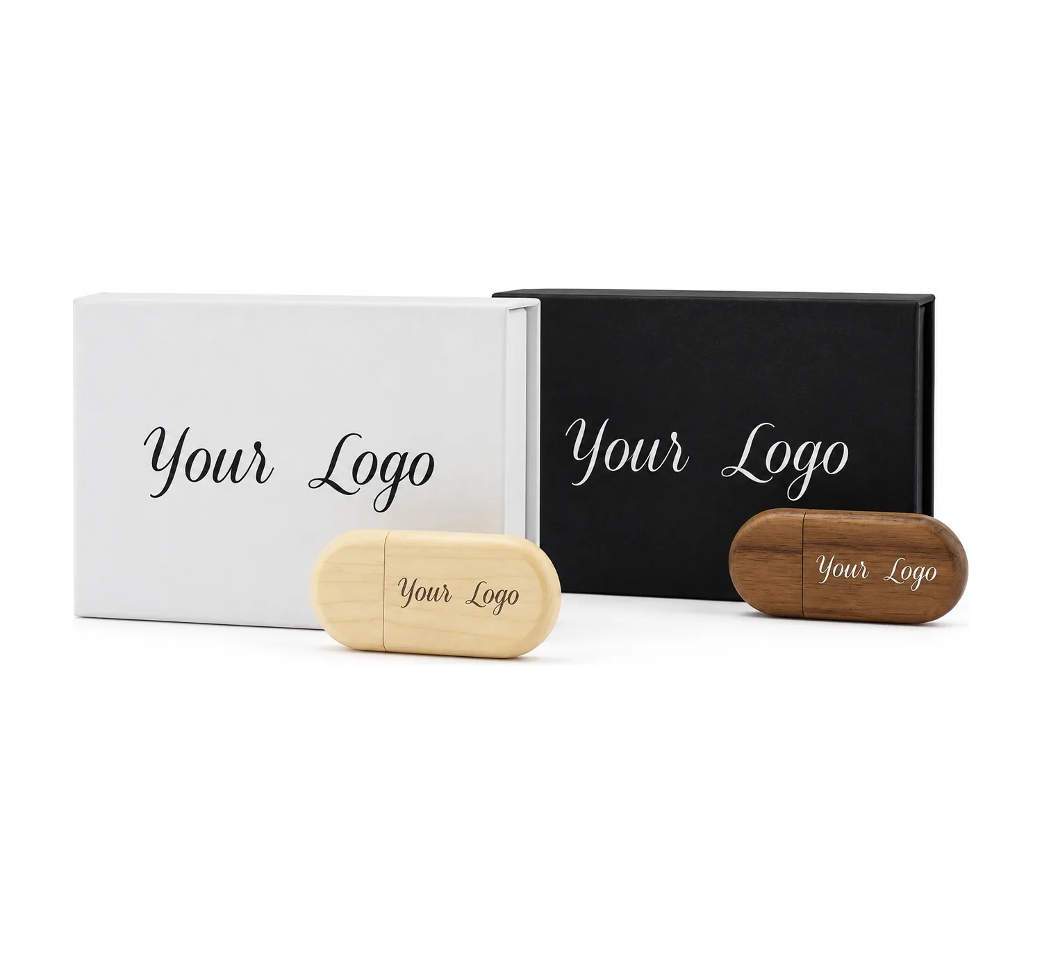 Wooden Pebble USB 3.0 + Small Magnetic Flip Gift Box